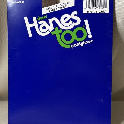 Sheer Hanes Too! Pantyhose Hosiery Sandalfoot Size AB Barely There NEW Vintage